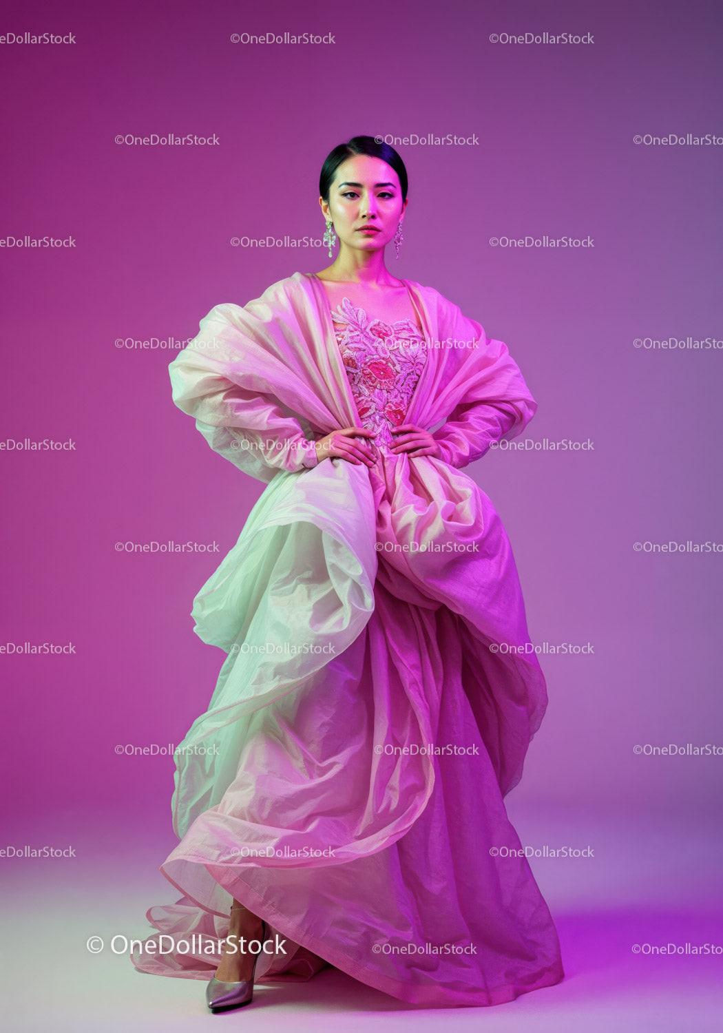 Elegant Female Model in Pink Dress with Vibrant Studio Lighting Stock Photo Bundle preview 8