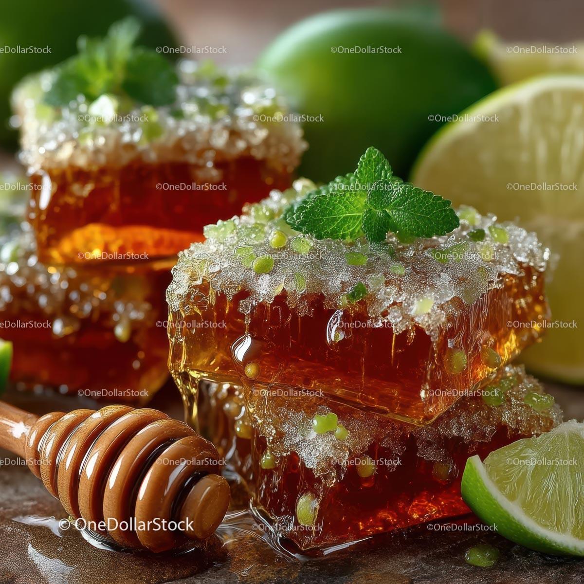 Delicious Honeycomb with Fresh Lime and Mint Leaves Stock Photo Bundle preview 20