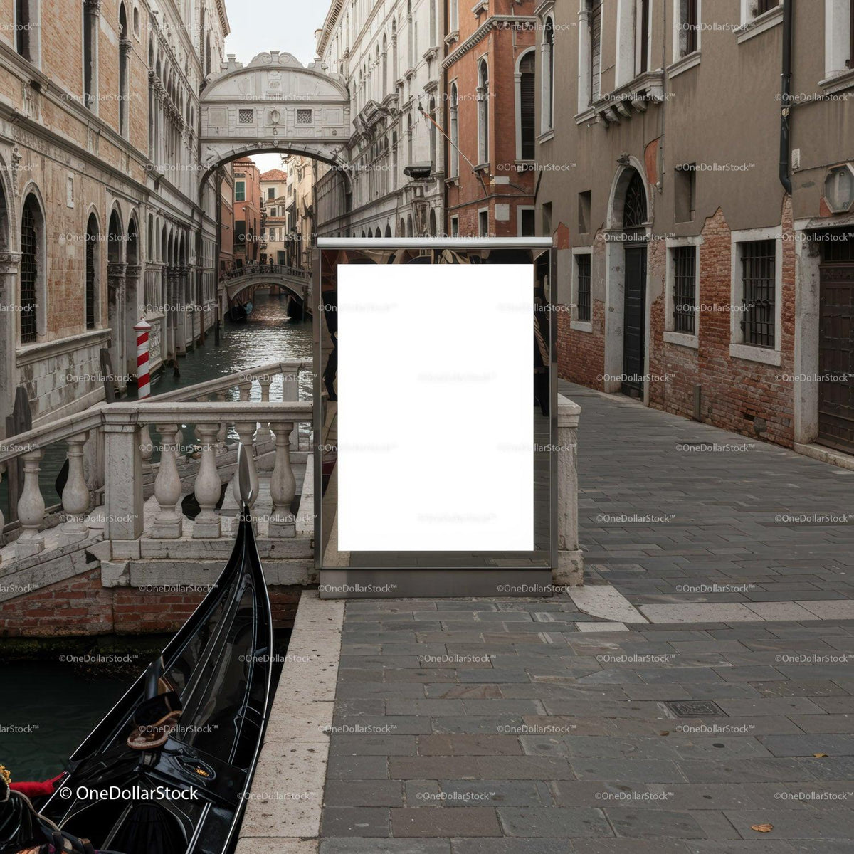 Historic Venetian canal with traditional gondola and bridge JPG Mockup Image preview