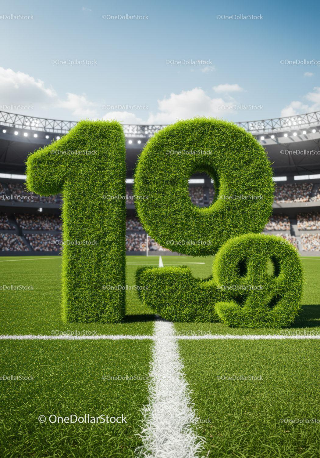 Percentage sign made of grass on football field line