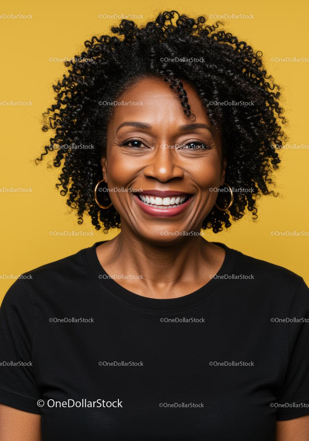 Beautiful African American Woman with Curly Hair Smiling Brightly