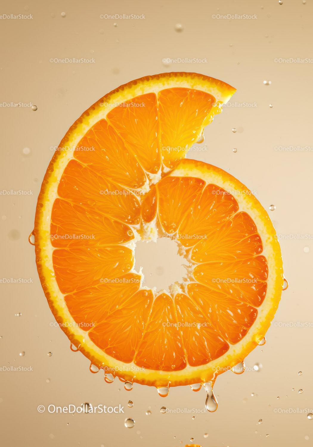 Fresh Orange Slice with Water Drops in Close-up View