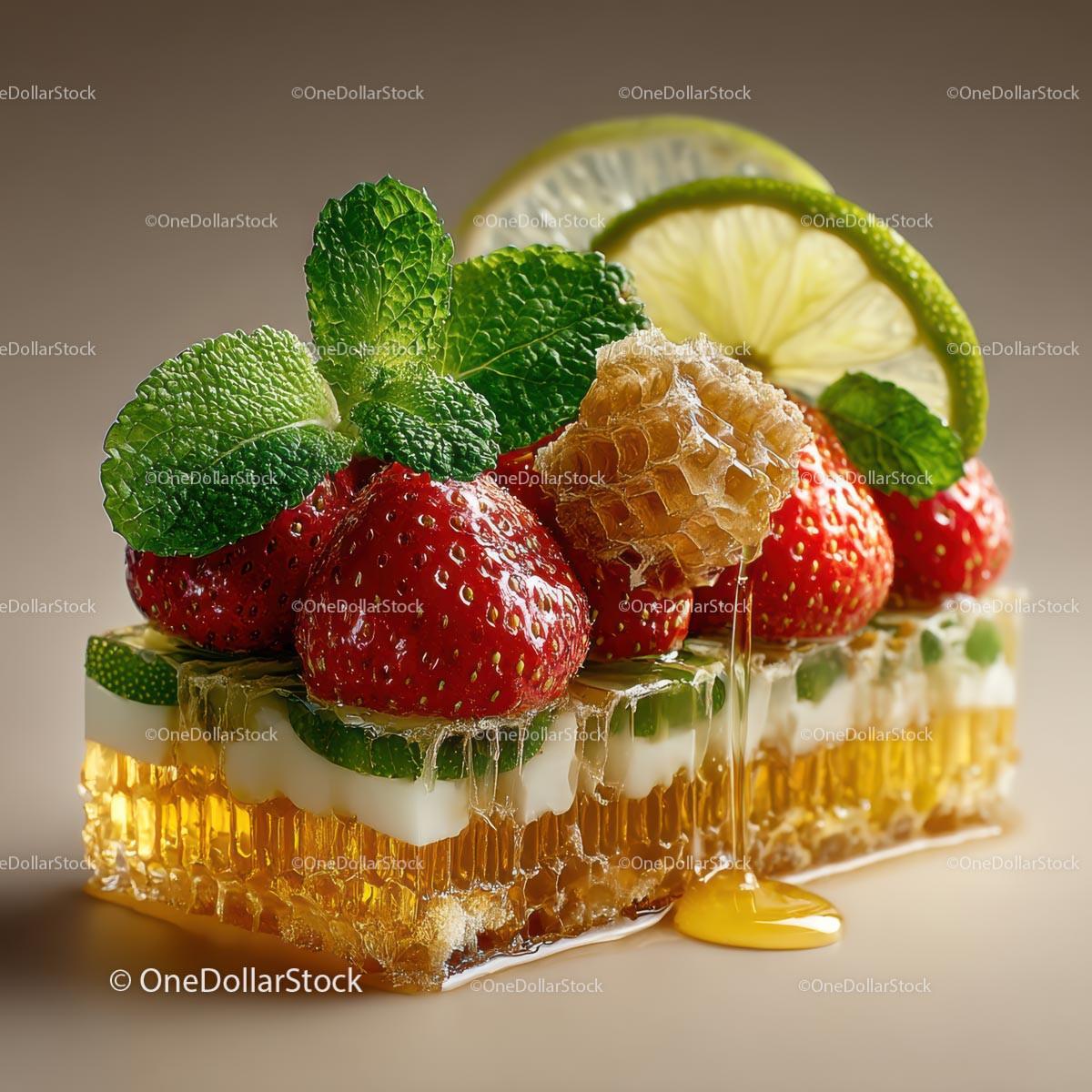 Fresh Honeycomb with Strawberries and Lime Garnish Stock Photo Bundle preview 6