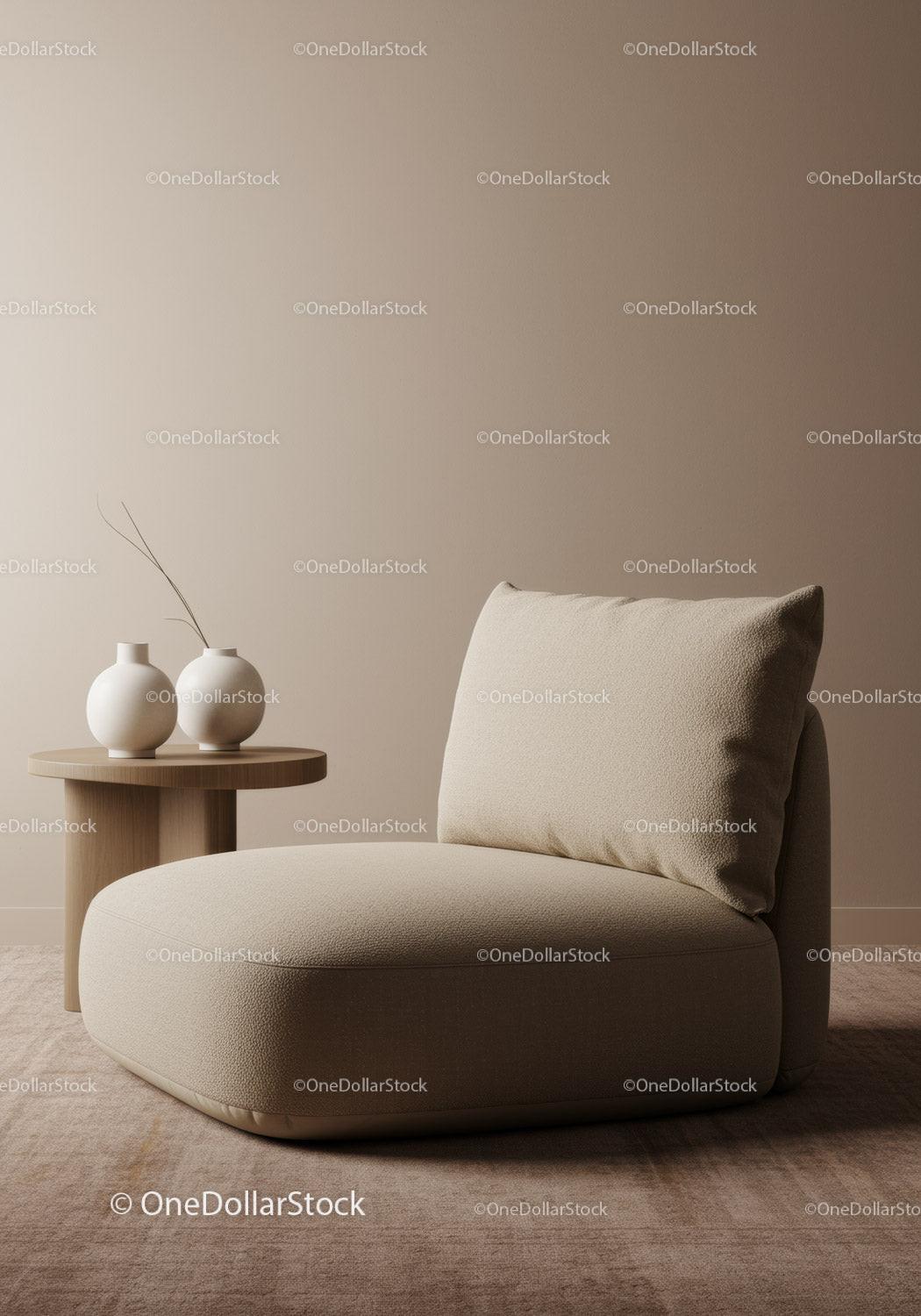 Elegant Beige Armchair in Cozy Minimalist Interior