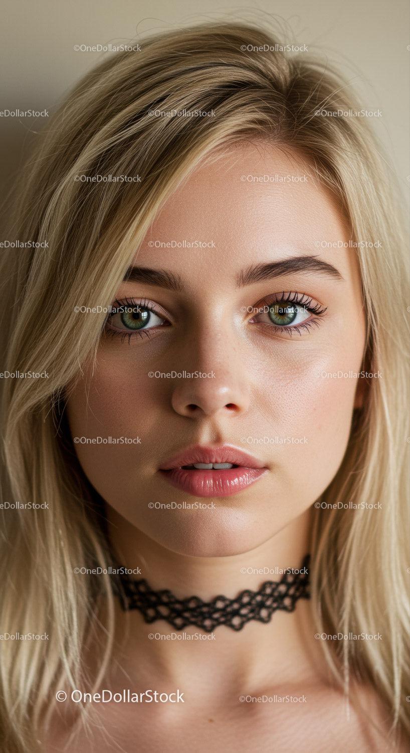 Young Woman with Blonde Hair and Green Eyes in Natural Light