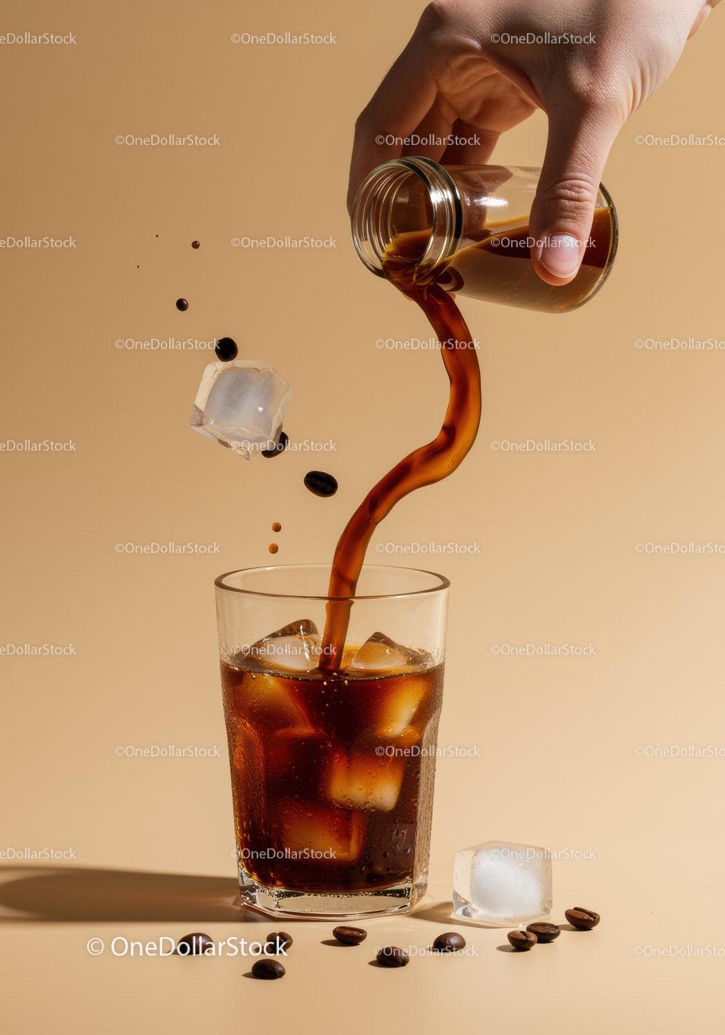 Refreshing Cold Brew Coffee Pour with Ice Cubes