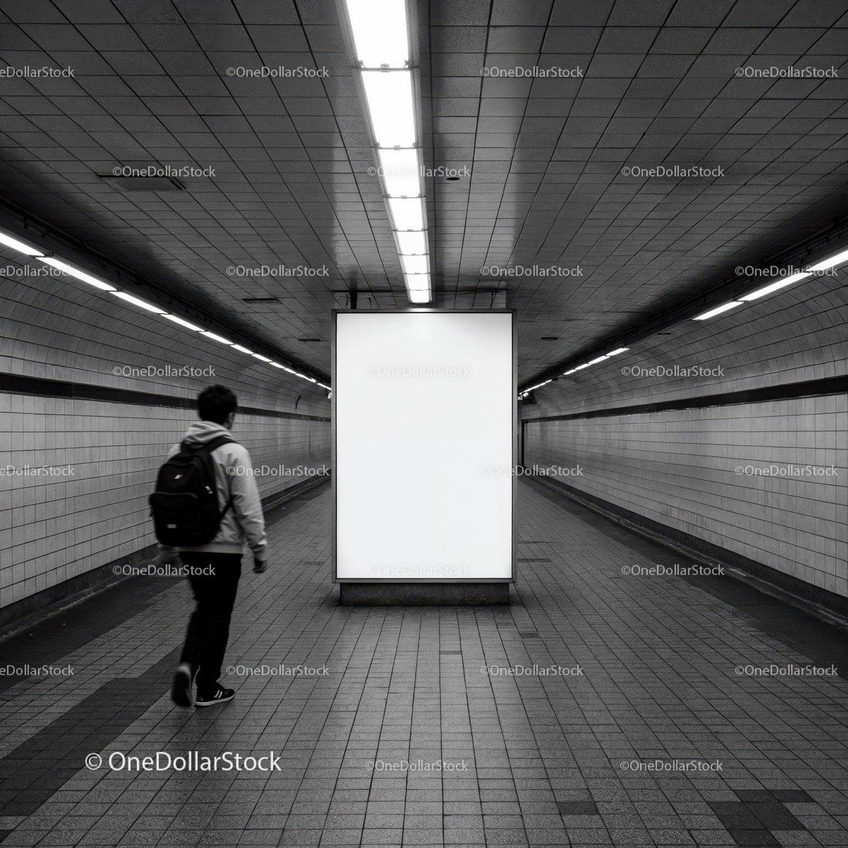 Modern Subway Tunnel with Person Walking in Urban Transit Environment JPG Mockup Image preview