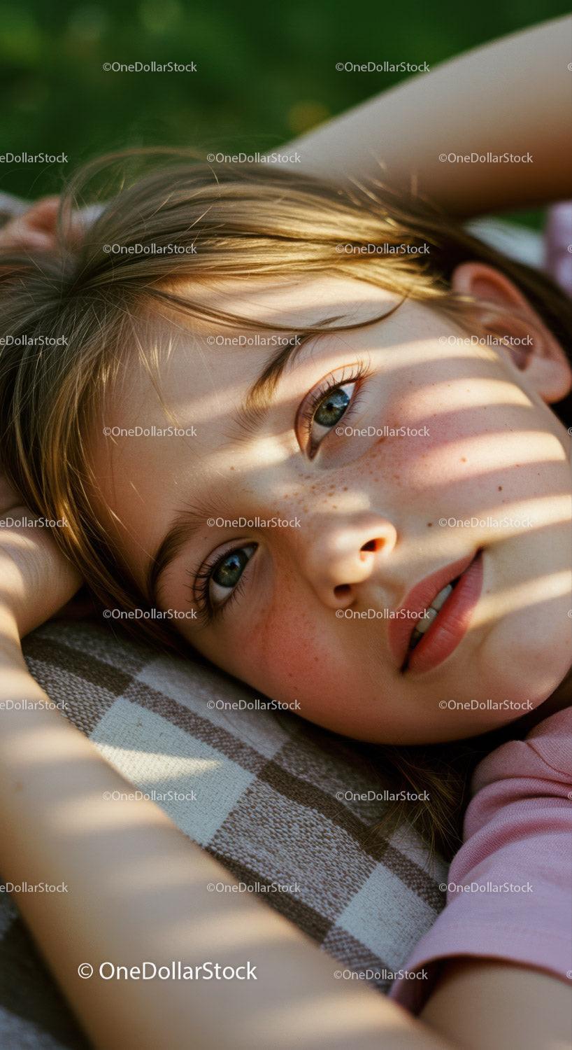 Young woman relaxing outdoors with soft sunlight
