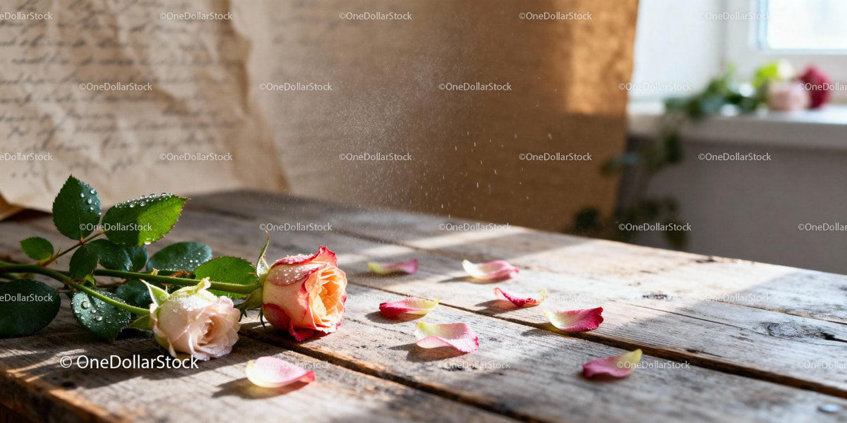 Soft Morning Light on Dewy Roses and Scattered Petals