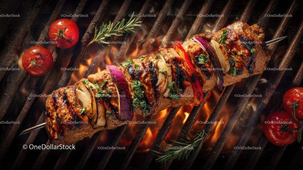 Colorful Grilled Meat and Vegetable Skewers on Barbecue Grill Stock Photo Bundle preview