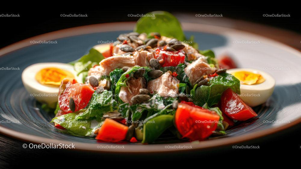 Fresh Chicken Salad with Cherry Tomatoes and Boiled Egg Stock Photo Bundle preview 17