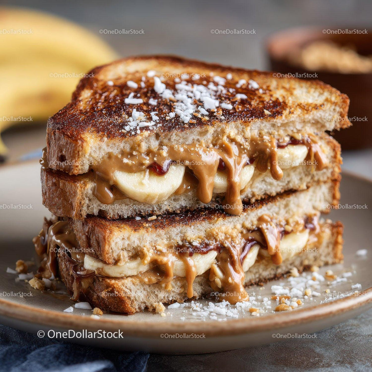 Banana Caramel Toast Sandwich for Delicious Breakfast or Snack Stock Photo Bundle creative preview 6