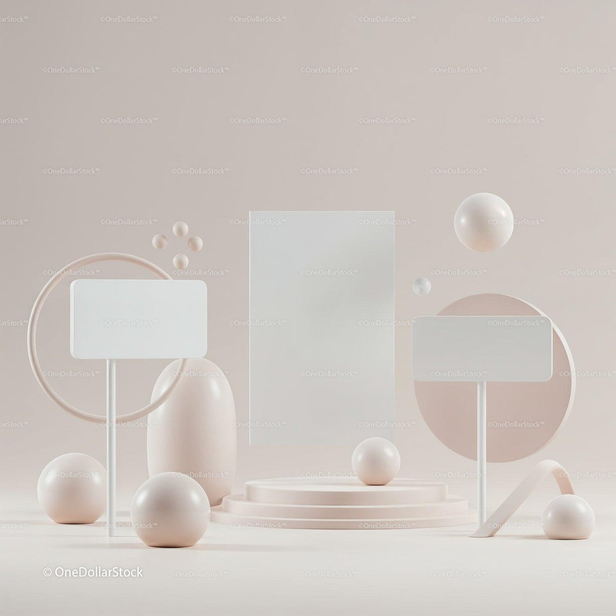 Minimalist blank podium with geometric shapes in soft tones JPG Mockup Image preview