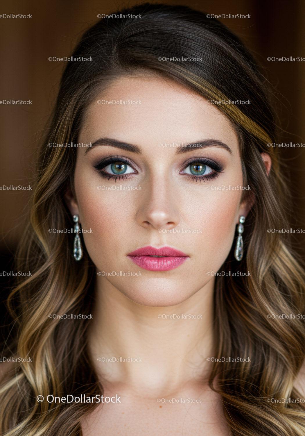 Glamorous Woman with Blue Eyes and Pink Lips for Fashion Portrait