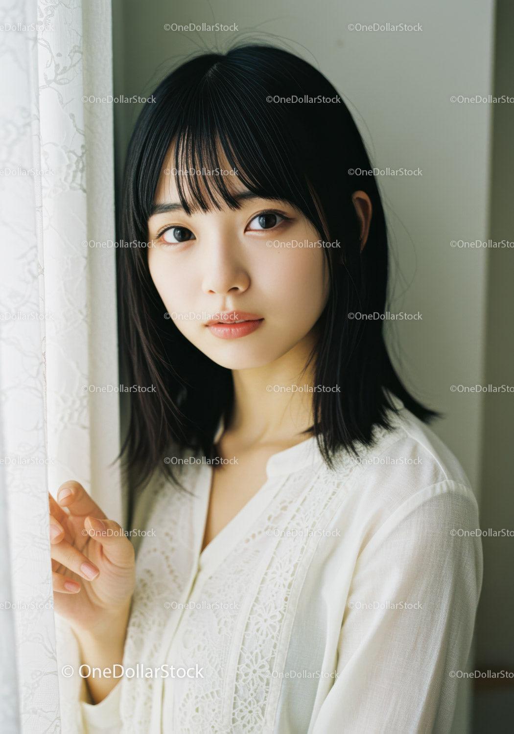 Young Woman Portrait With Black Hair and Soft Lighting