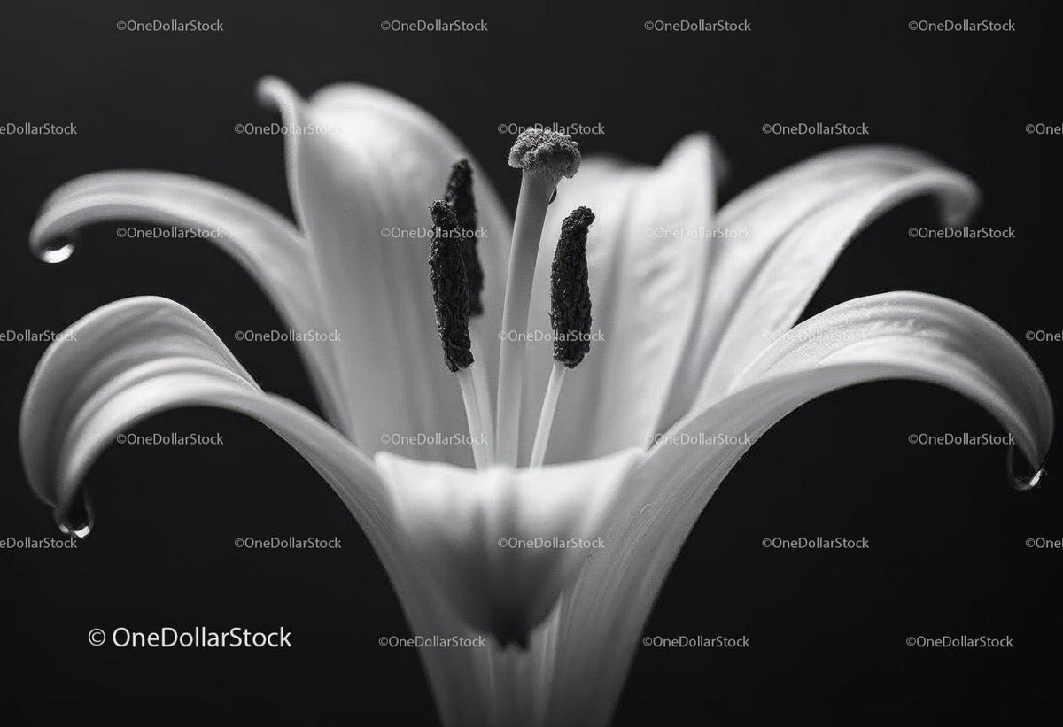 Close-Up of a White Lily with Elegant Petals on a Black Background