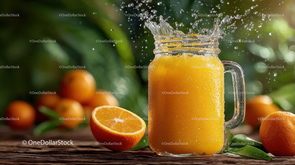Refreshing Splash of Fresh Orange Juice in Glass Jar Stock Photo Bundle preview 12
