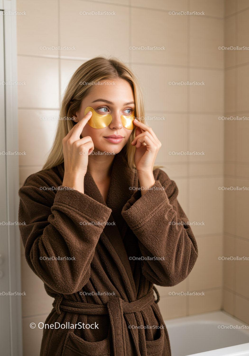Young Woman Applying Facial Mask in Bathroom Spa Room
