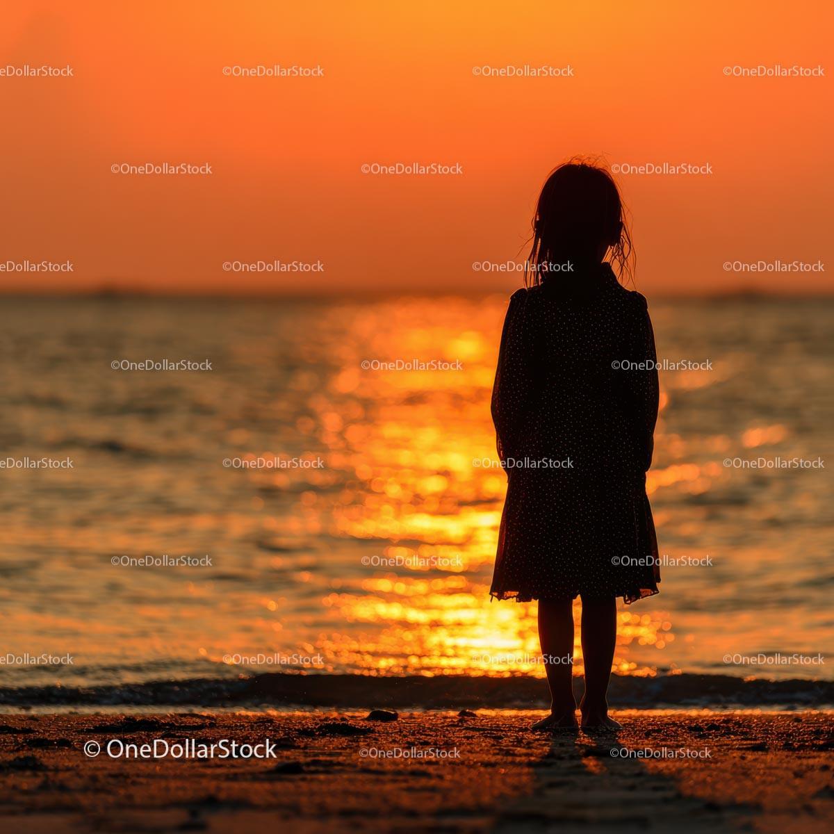 Silhouette of a Child at Sunset by the Ocean Shore Stock Photo Bundle preview 26