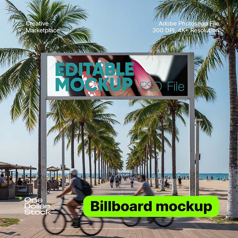 Beach billlboard mockup (editable, layered PSD file)