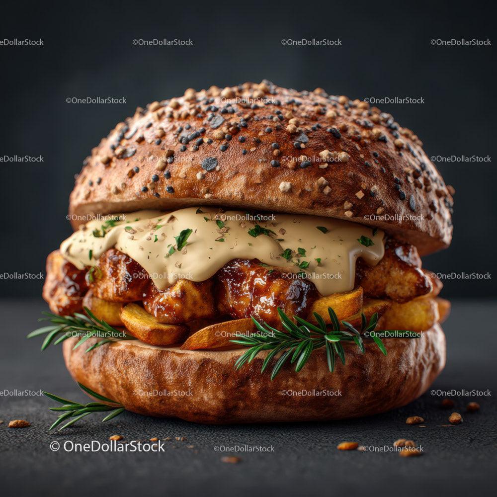 Delicious Double Cheeseburger with Bacon and Fresh Vegetables Stock Photo Bundle creative preview 6