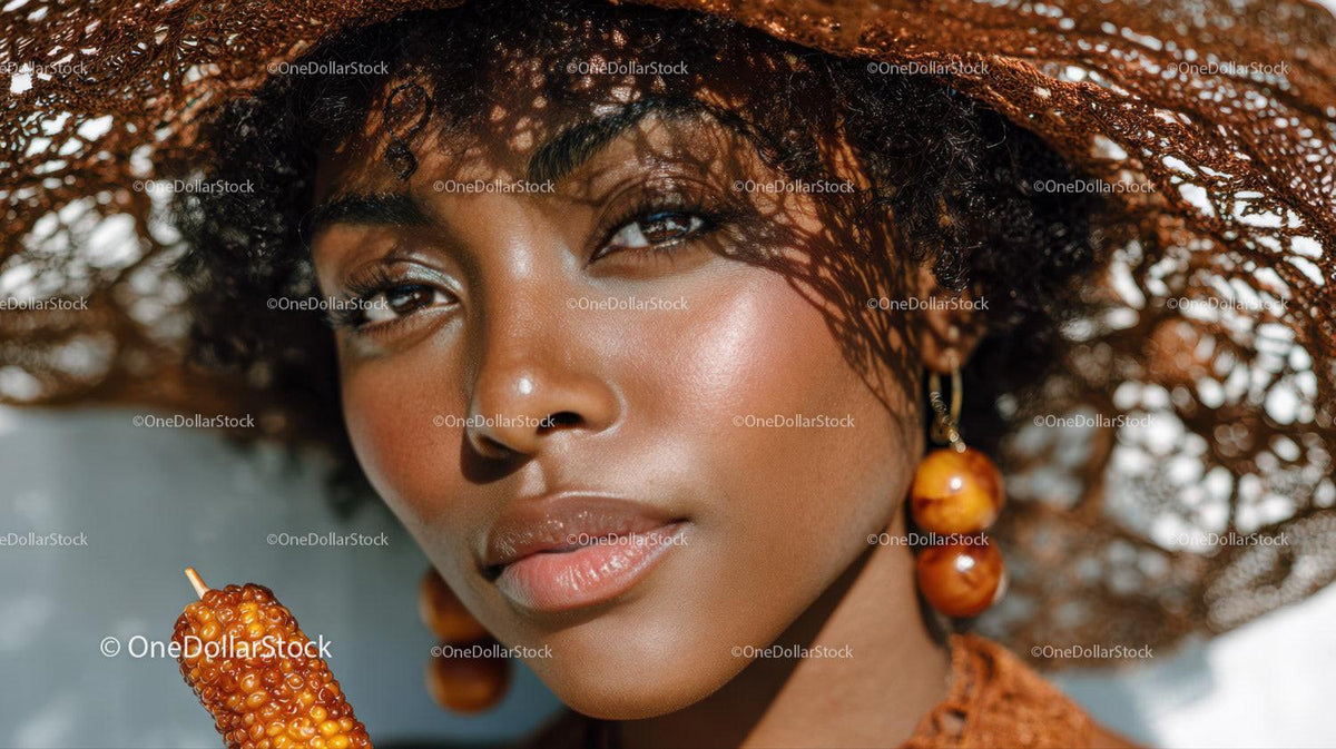 Elegant Woman Wearing Wide Brim Straw Hat with Summertime Style Stock Photo Bundle preview 11