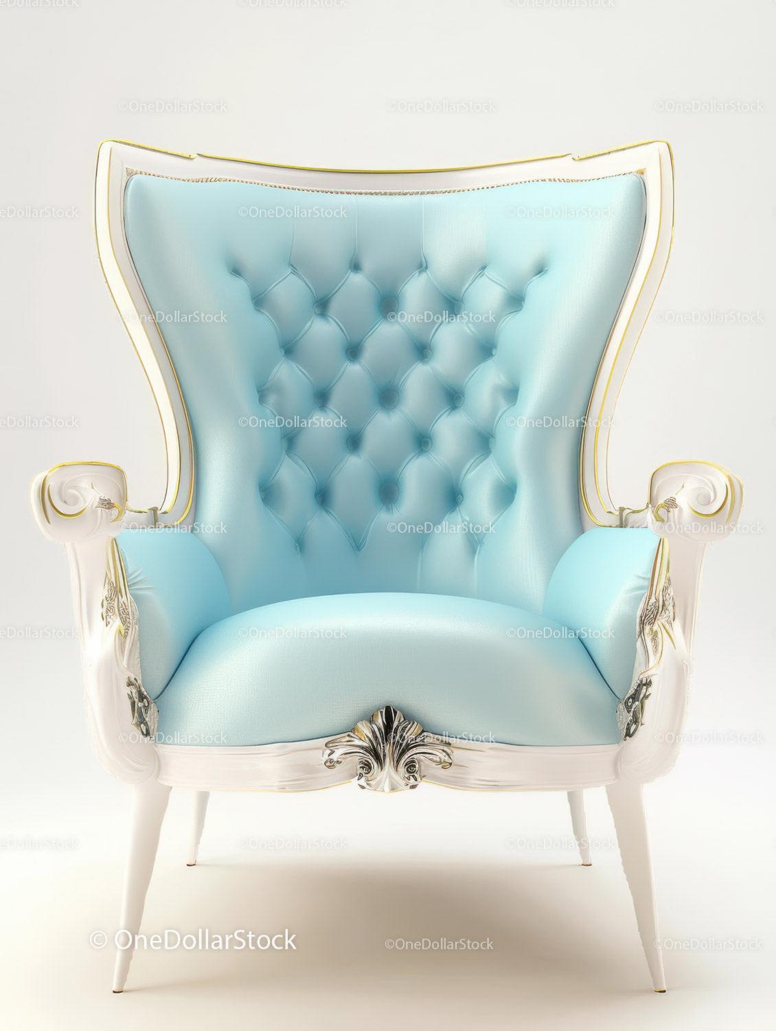 Elegant Vintage Armchair with Pastel Blue Upholstery and Ornate Design