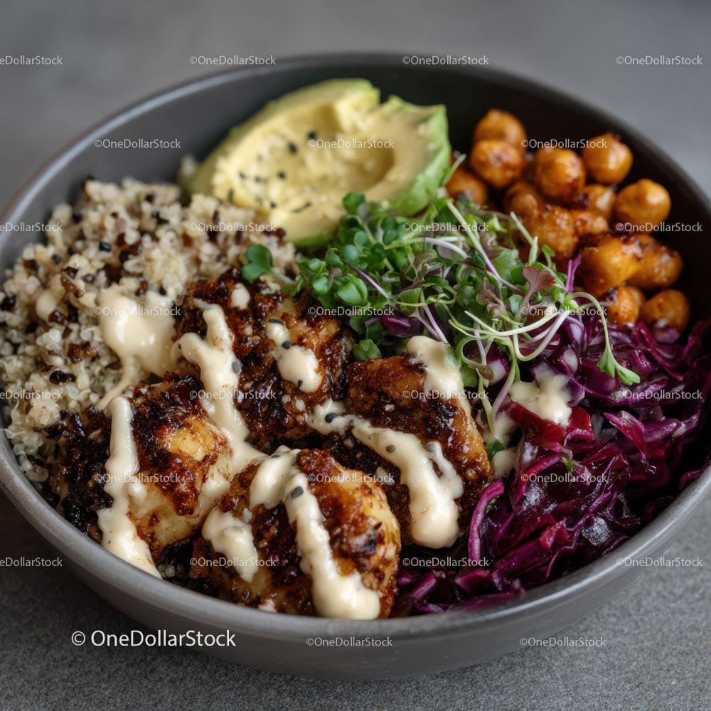 Colorful Plant-Based Bowl with Chickpeas Quinoa and Veggies Stock Photo Bundle preview 15