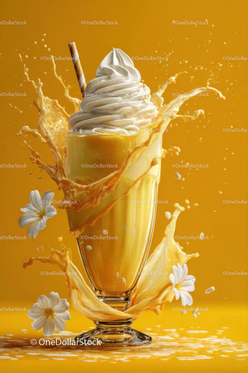 Creamy Vanilla Ice Cream with Splash of Orange Juice in Glass