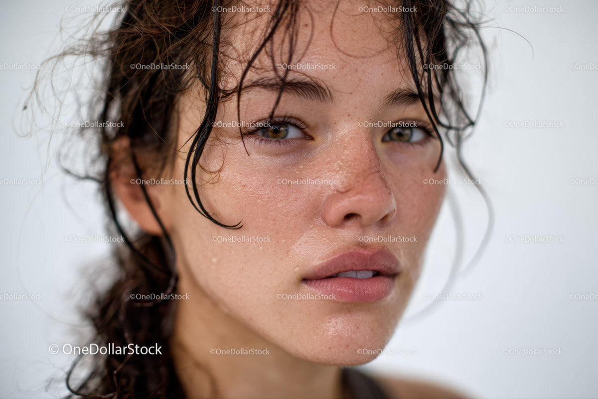 Close-up of a Young Woman with Wet Hair and Fresh Skin