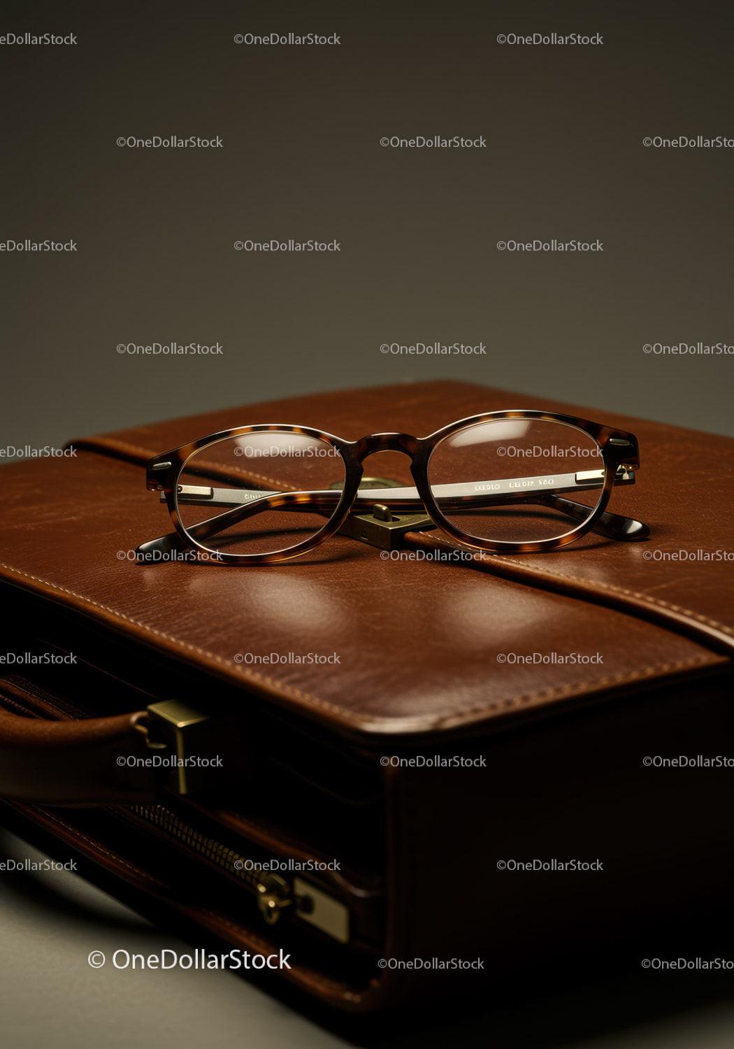Stylish Brown Tortoiseshell Reading Glasses on Leather Briefcase