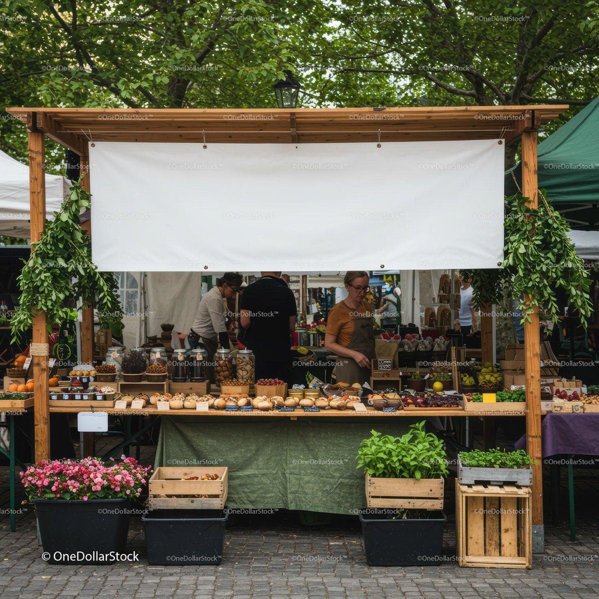 Outdoor Market Stall Offering Fresh Organic Produce and Baked Goods JPG Mockup Image preview
