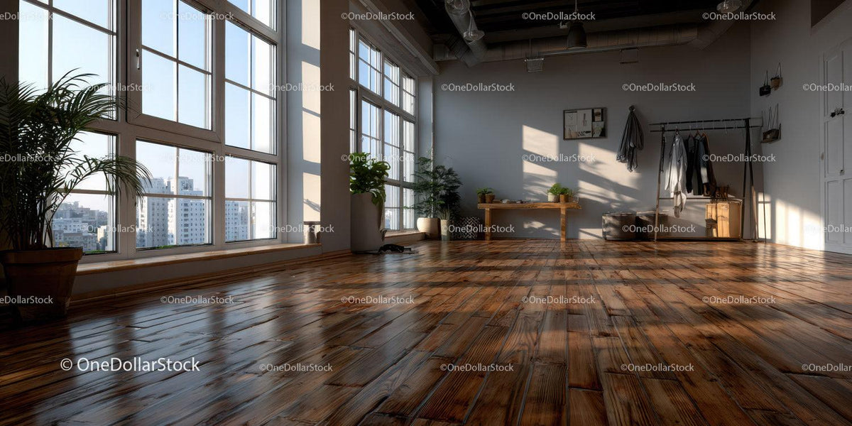 Bright Modern Interior with Large Windows and Wooden Floor