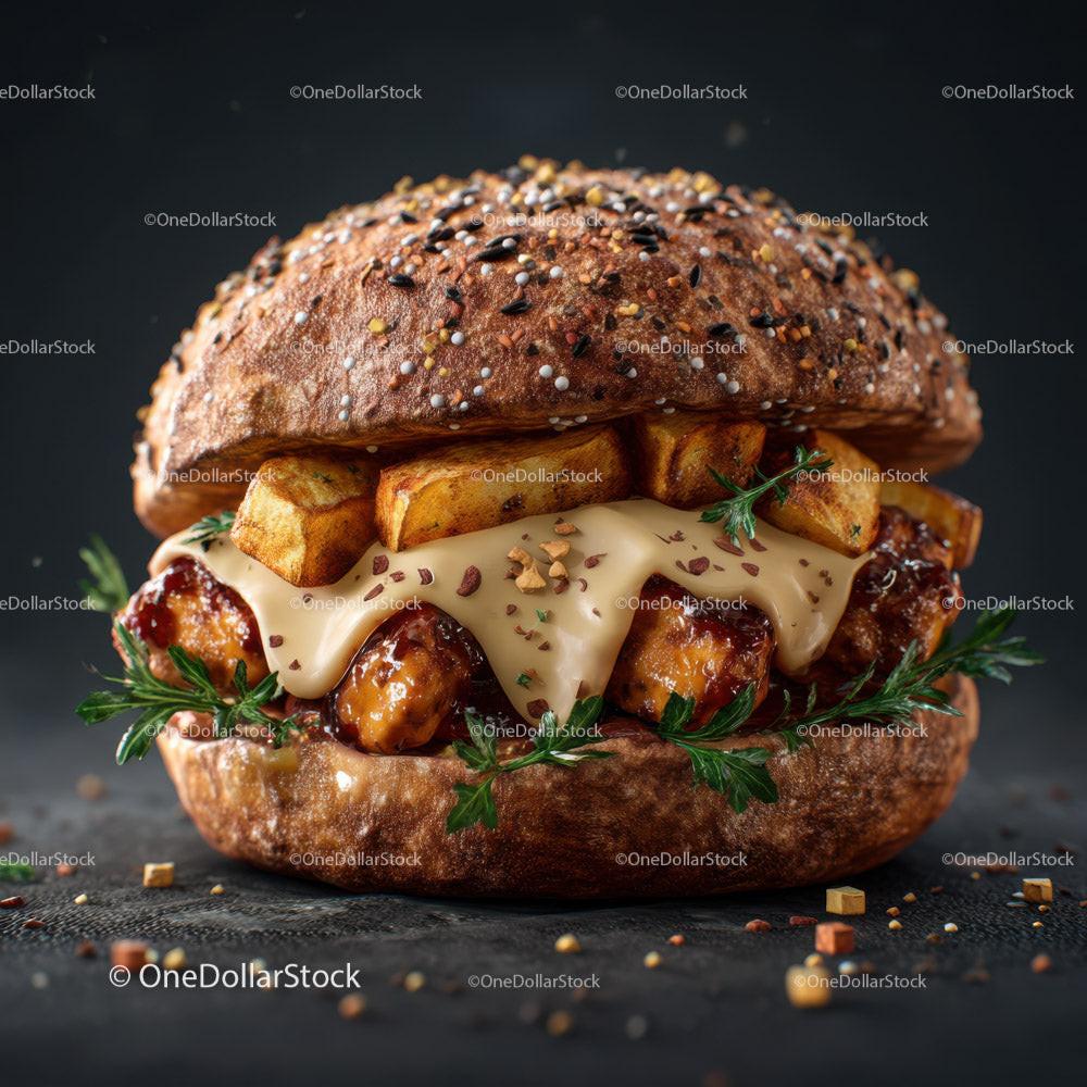 Delicious Double Cheeseburger with Bacon and Fresh Vegetables Stock Photo Bundle creative preview 8