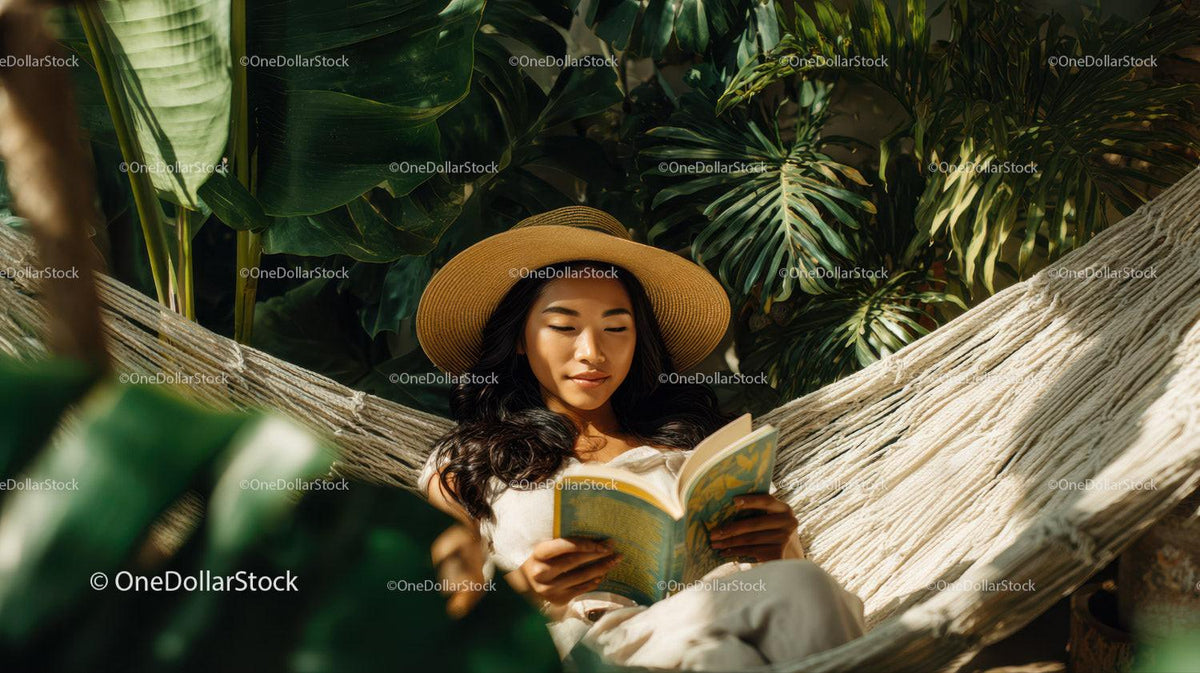 Woman Relaxing in Hammock Surrounded by Tropical Foliage