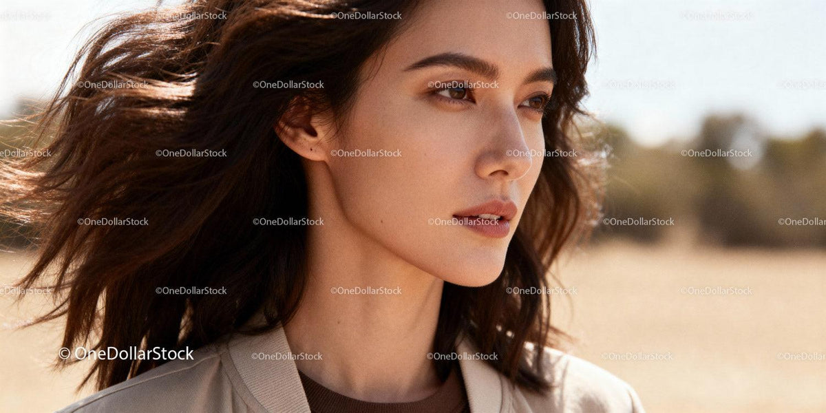 Young woman with flowing hair enjoying outdoor breeze