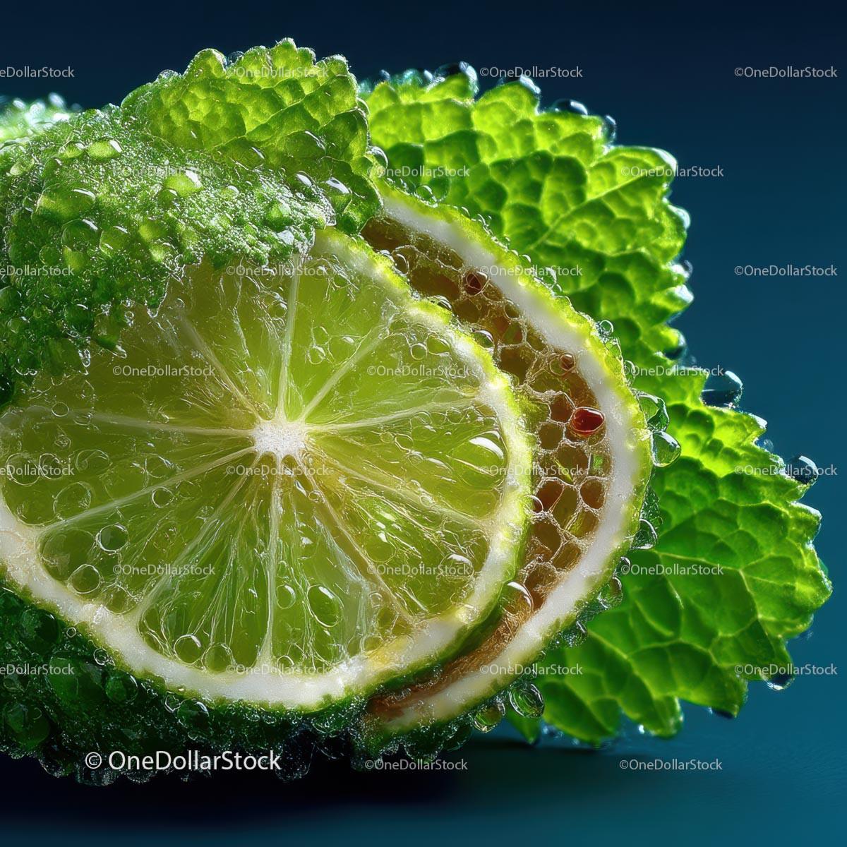 Close-Up of Fresh Lime with Mint Leaf and Water Droplets Stock Photo Bundle preview 19