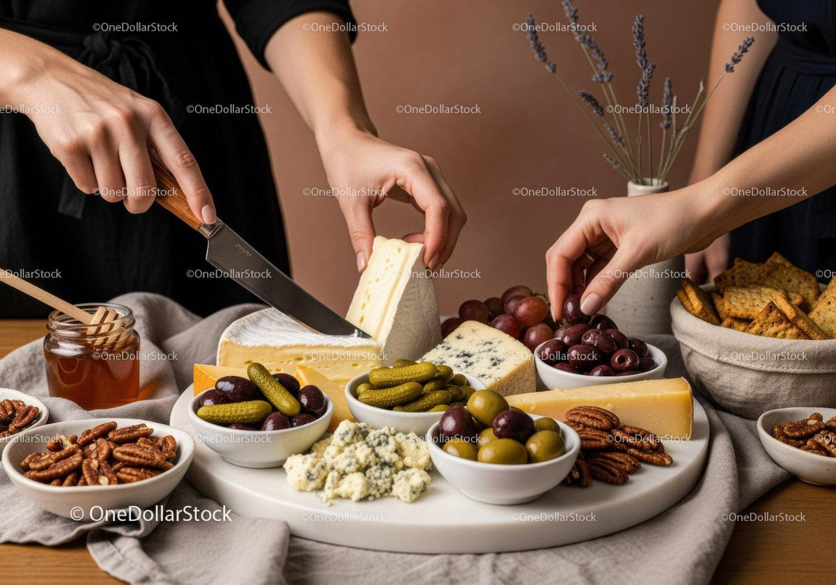 Cheese Platter with Grapes Olives and Cheese Variety for Elegant Dining