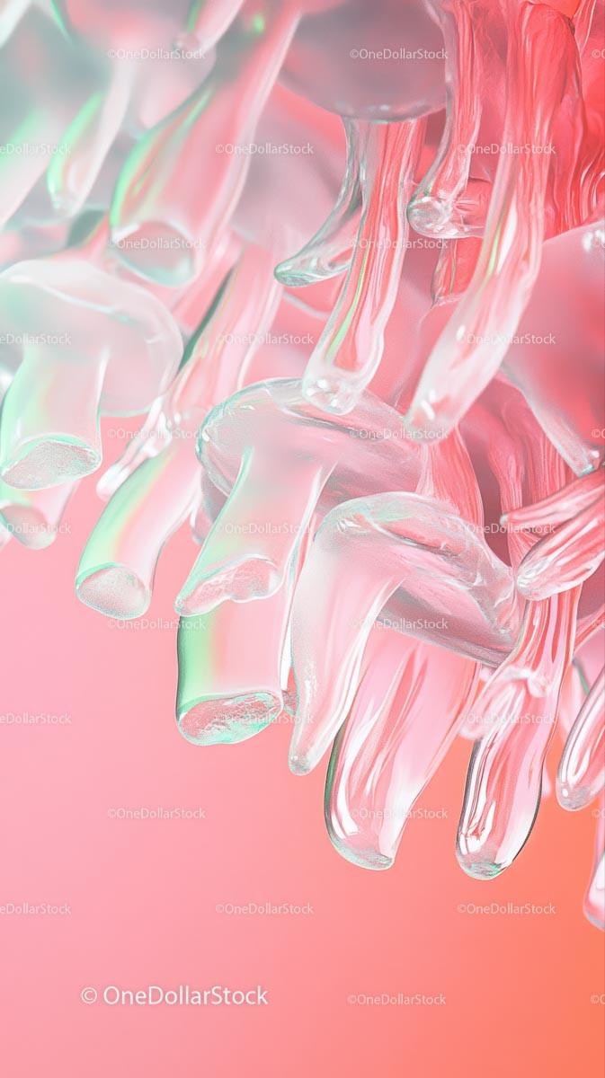 Abstract Glass Sculpture Art with Pastel Colors on Pink Background