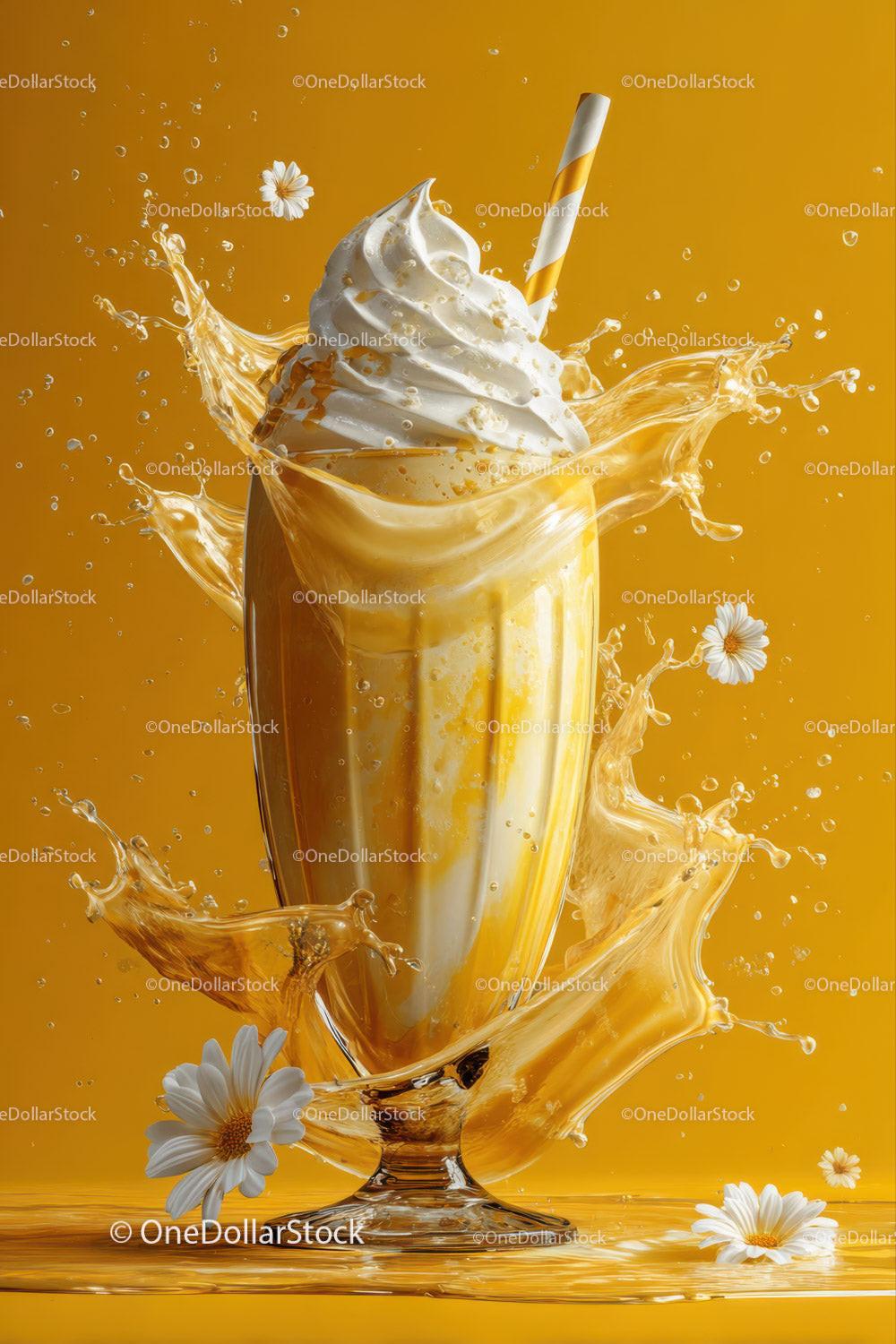 Vanilla Milkshake with Whipped Cream and Floral Splash
