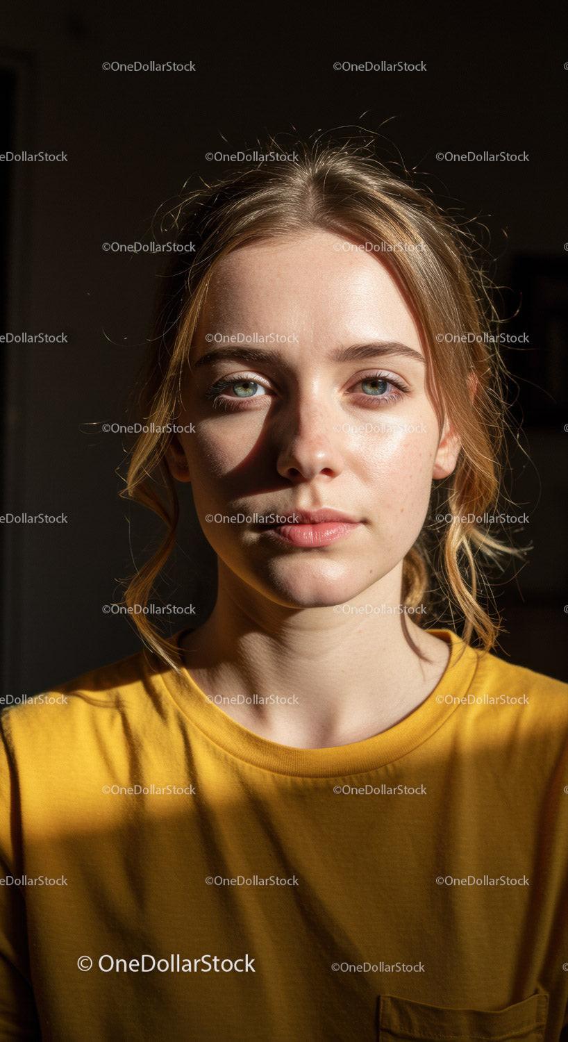 Portrait of a Young Woman with Blue Eyes and Blond Hair in Natural Light