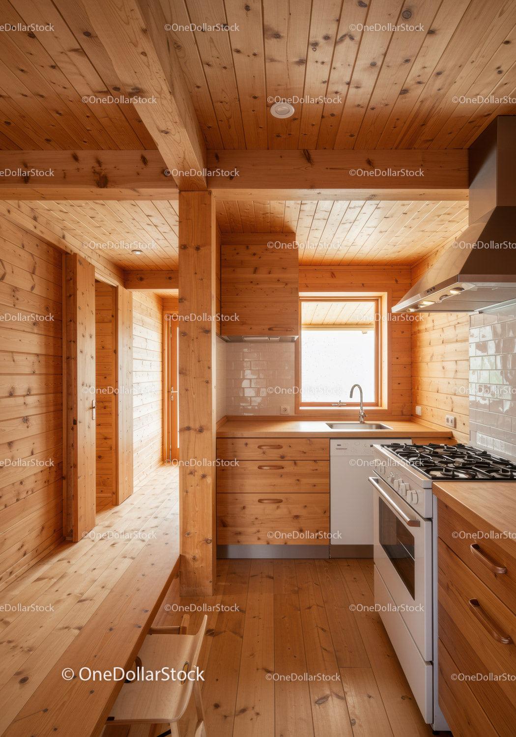 Warm Wooden Kitchen with Natural Wood Cabinets and Gas Stove