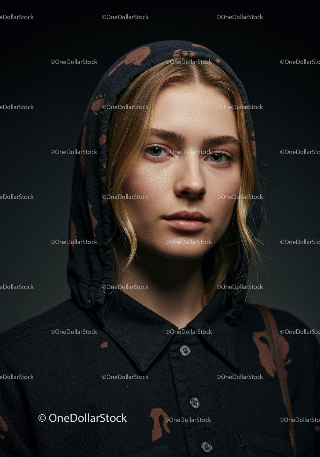 Young woman with hooded shirt looking confidently ahead