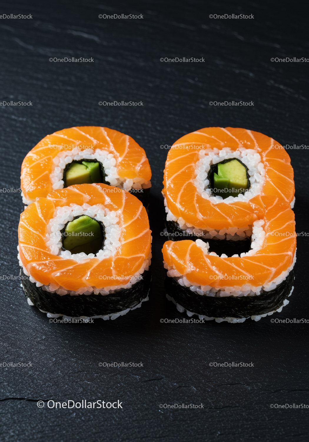 Creative sushi rolls shaped as number eighty nine