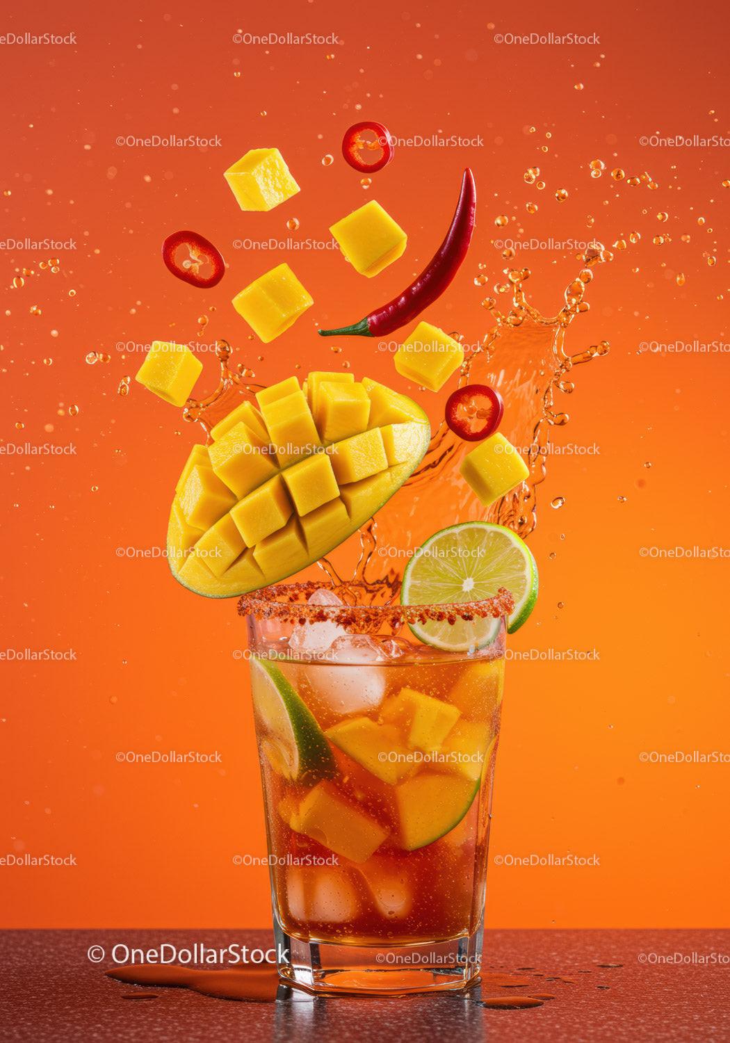 Refreshing Mango and Chili Cocktail with Lime Garnish