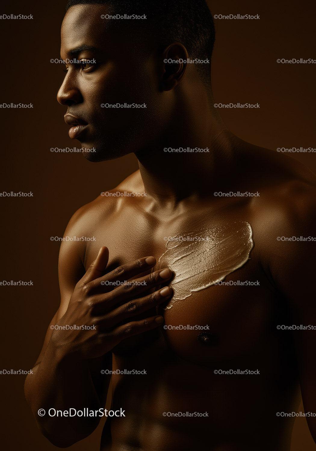 Male Model with Artistic Body Painting and Flawless Skin