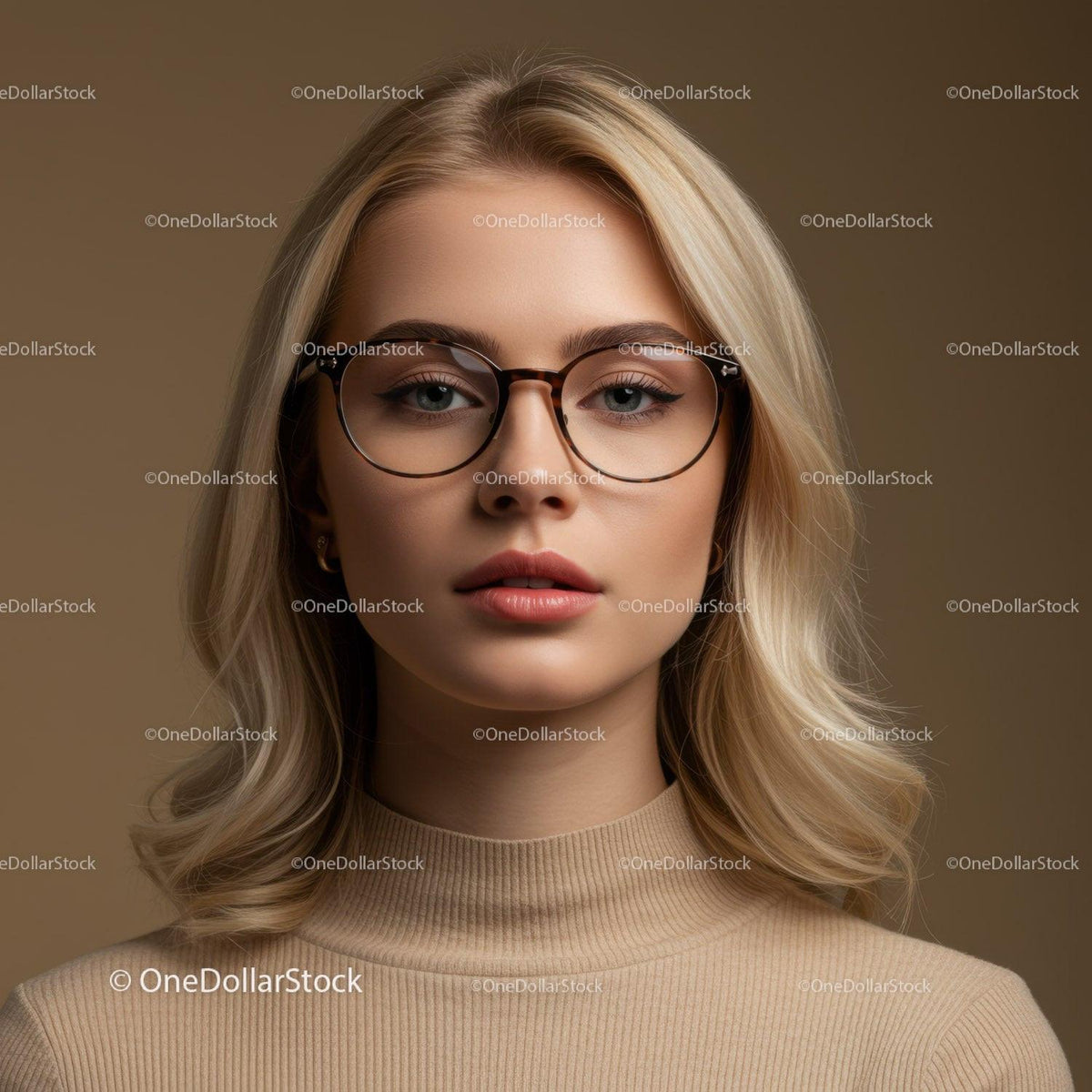 Elegant Woman with Blonde Hair Wearing Stylish Glasses