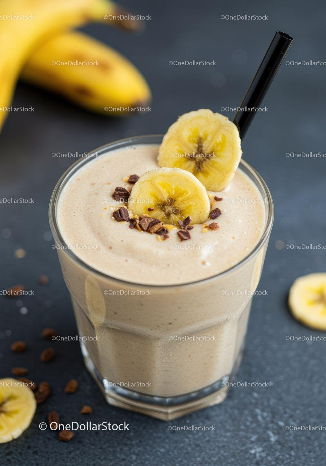 Creamy banana smoothie with chocolate and coffee beans