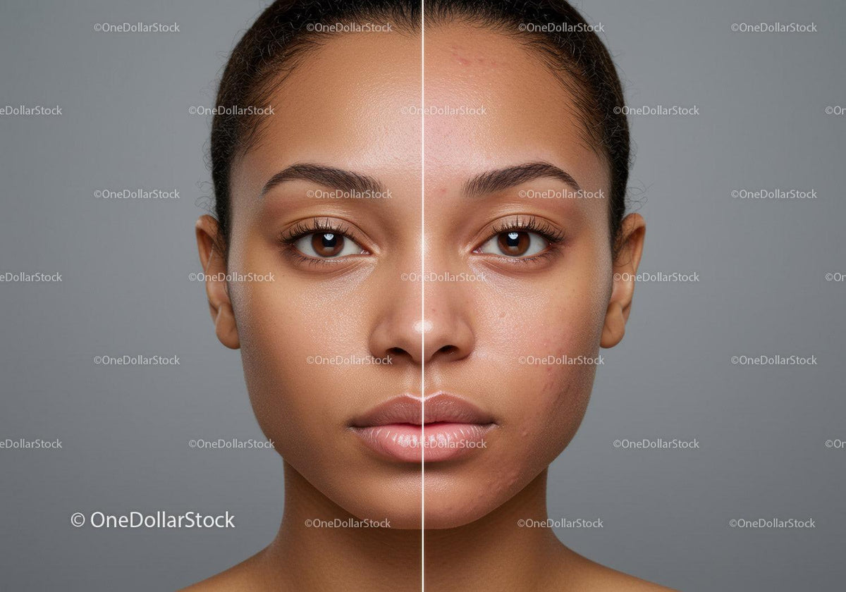 Close-up of a Woman's Face Showing Skin Before and After Treatment