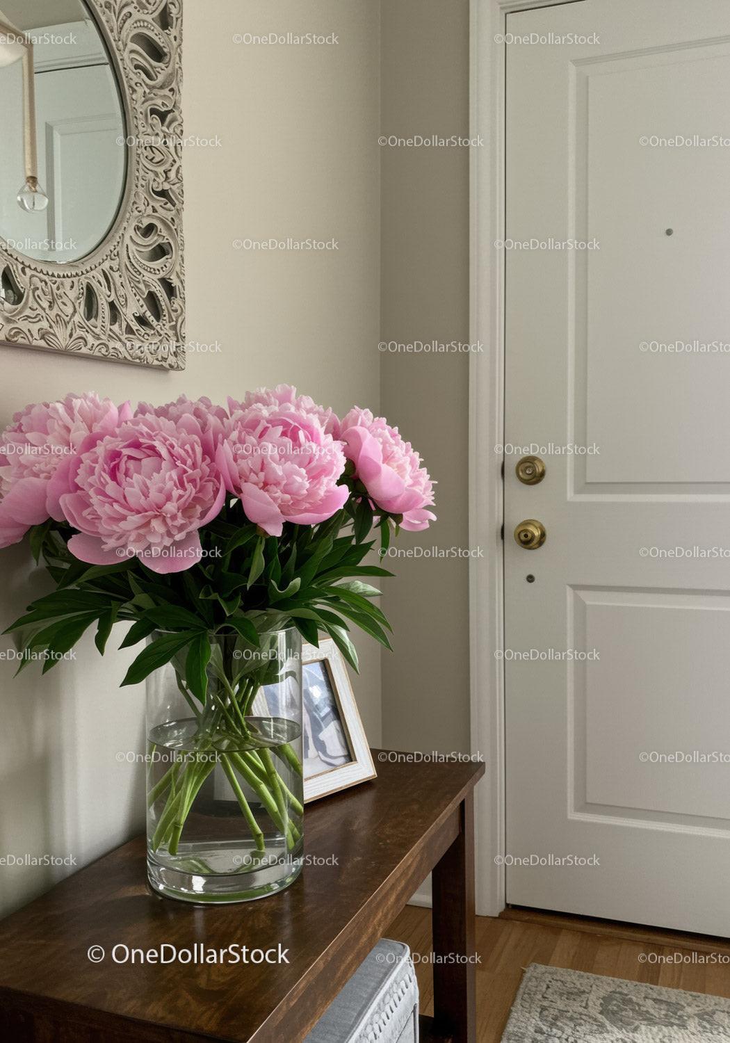 Elegant Pink Peony Bouquet in Glass Vase Inside Modern Home